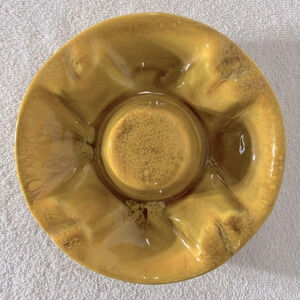 Vintage MCM Yellow  Pottery Ceramic Ashtray Trinket Dish